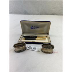 Nicely Boxed Pen And Pencil Set Plus Napkin Rings