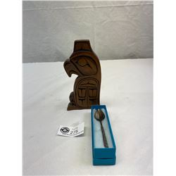 Nice First Nations Musqueam Tribe Carved Thunderbird With Decorative Spoon