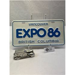 Expo 86 Souvenir License Plate And Signed Decorative Van Sculpture
