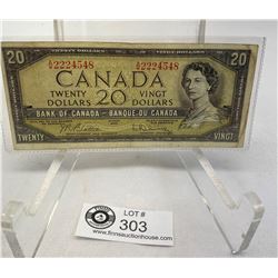 1954 Bank Of Canada $20 Bank Note In Note Holder