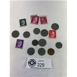 WW2 German Nazi Coins And Hitler Stamps