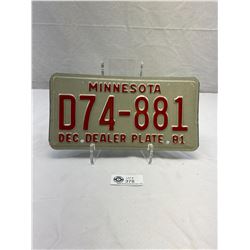 Nice 1981 Dealer License Plate From Minnesota