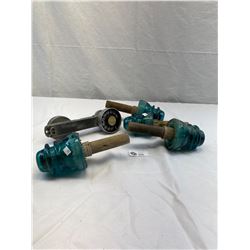 Nice Lot Of 4 Insulators On Wood Plus Telephone Repairman Phone