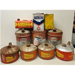 Nice Large Lot Of Vintage Gas Cans, Esso Oil Cans, Shell, Etc., Local Pickup Only
