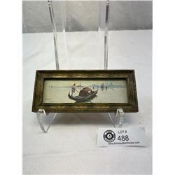 Nice Early Italy Gondola Print In Wooden Frame, 6.5"x3"