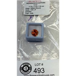 Padpardscha Sapphire, 6.3 CT, 11.35x11.35x7.05mm, Round Lab Created Sapphire