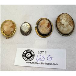 4 Antique Cameos With Small Damages