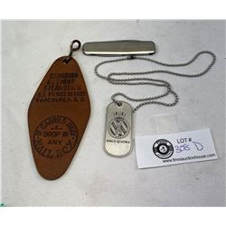 Steamship Prince George Cabin Key Tag, Inox Knife And Dog Tag/Necklace