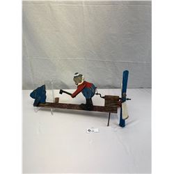 Nice Vintage Whirligig Guy Chopping Wood, Needs Repair, Missing 1 Propeller