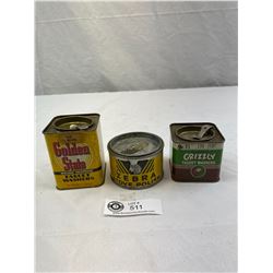 3 Small Tins, Zebra Stove Polish, Grizzley And Golden State