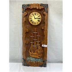 36"Tx14"W Battery Operated Wall Clock, Resin To Look Like Wood