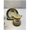 Image 5 : Nice Made In England Bone China Tea Cups And Saucers, 6 Plus 2 Black Lauqer Vases