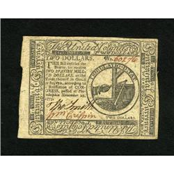 Continental Currency November 29, 1775 $2 Extrem