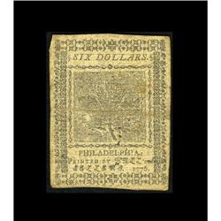 Continental Currency November 2, 1776 $6 Fine. T