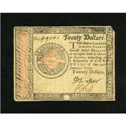 Continental Currency January 14, 1779 $20 Very F