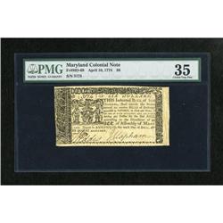 Maryland April 10, 1774 $6 PMG Choice Very Fine