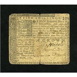 Pennsylvania March 10, 1769 5s Fine-Very Fine. A