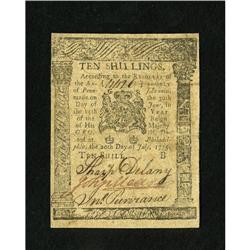 Pennsylvania July 20, 1775 10s Extremely Fine. A