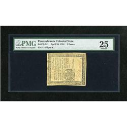 Pennsylvania April 20, 1781 3d PMG Very Fine 25.