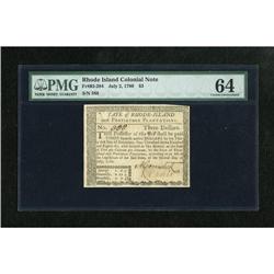Rhode Island July 2, 1780 $3 PMG Choice Uncircul