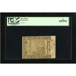 Rhode Island May 1786 40s PCGS New 62PPQ. Bold e
