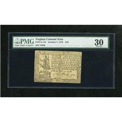 Virginia October 7, 1776 $10 PMG Very Fine 30.