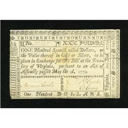 Virginia May 3, 1779 $100 Very Fine. The note h