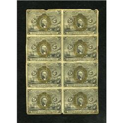 Fr. 1232 5c Second Issue Block of Eight Extremel