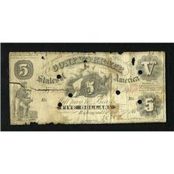 T11/Cr-44 $5 1861. This punch cancelled example