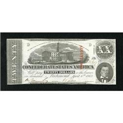 T58 $20 1863. Cr. 428 PF-29 A diagonal fold is a
