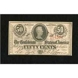 T63 50 Cents 1863. The T63 issue has red serial