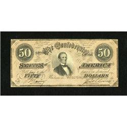 T66 $50 1864. The back upper right corner reveal