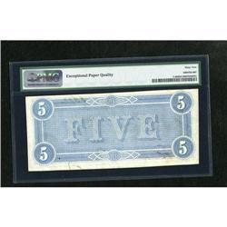 T69 $5 1864. A tight top margin is the reason fo