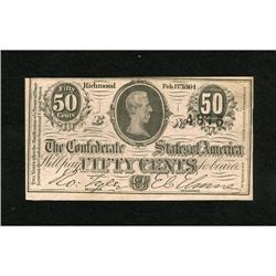 T72 50 Cents 1864. A hint of handling is noticed