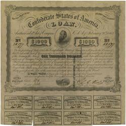 Ball 255 Cr. UNL $1000 1863 Very Fine. This popu