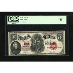 Fr. 91 $5 1907 Legal Tender PCGS Very Fine 20. A