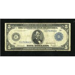 Fr. 877 $5 1914 Federal Reserve Note Very Good.