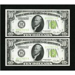 Fr. 2002-B Consecutive Pair of $10 1928B LGS Fed