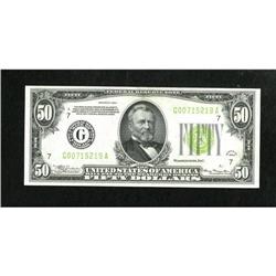 Fr. 2102-G $50 1934 Light Green Seal Federal Res