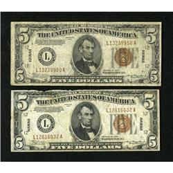 Fr. 2301 Pair of $5 1934 Hawaii Federal Reserve