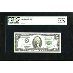 Fr. 1936-F $2 1995 Federal Reserve Note. PCGS Su