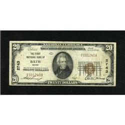 Bath, ME - $20 1929 Ty. 1 The First NB Ch. # 274