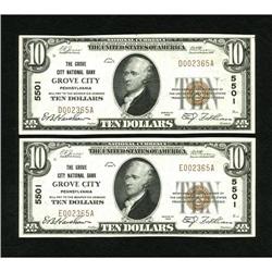 Consecutive Pair of Grove City, PA - $10 1929 Ty