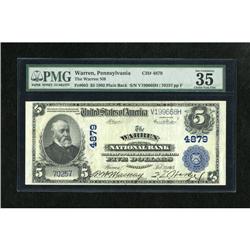 Warren, PA - $5 1902 Plain Back Fr. 603 The Warr