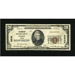 Paris, TX - $20 1929 Ty. 1 The American NB Ch. #