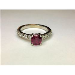 18K White Gold Synthetic Ruby & Diamond Ring
