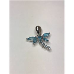 10K White Gold Blue Topaz Dragonfly Pendant