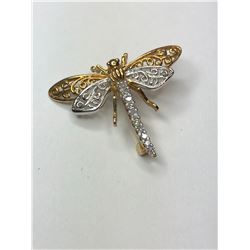 10K White and Yellow Gold Dragonfly Pendant