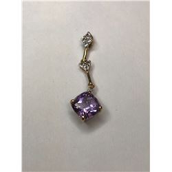 14K Yellow Gold Amethyst and Diamond Pendant