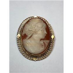 14K Yellow Gold Vintage Shell Cameo Brooch/Pendant